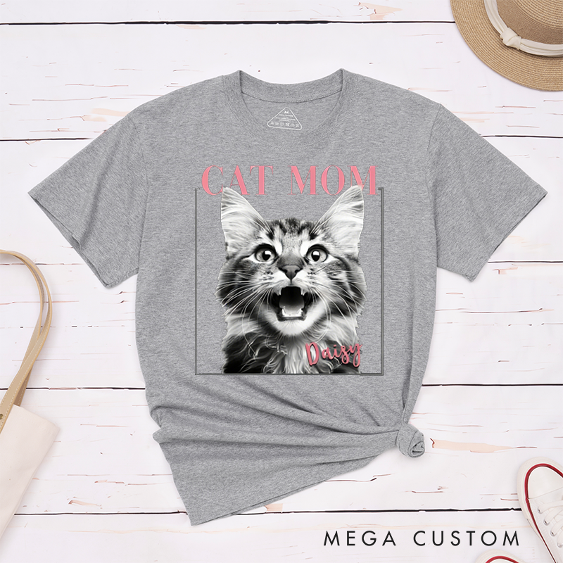 Personalized Cat Lover Proud Cat Mom Energy Cat Photos Birthday Gift for Cat Lovers for Cat Mom Cat Owners T-Shirt