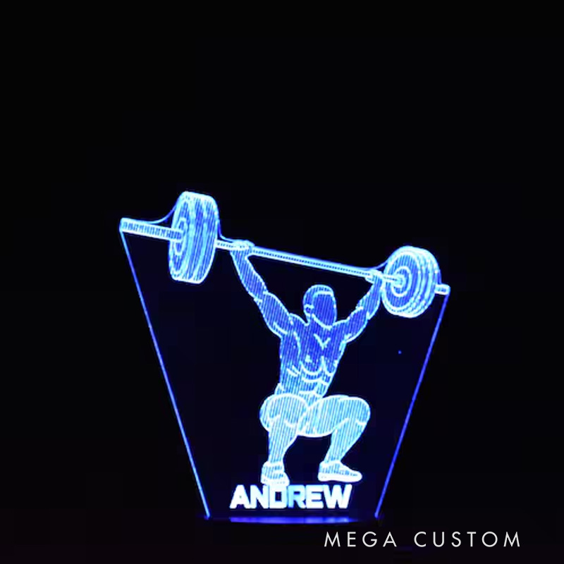 Personalized LED Night Light Weightlifting Night Light Gym Inspired Illuminated Acrylic Lamp for Gym Lover