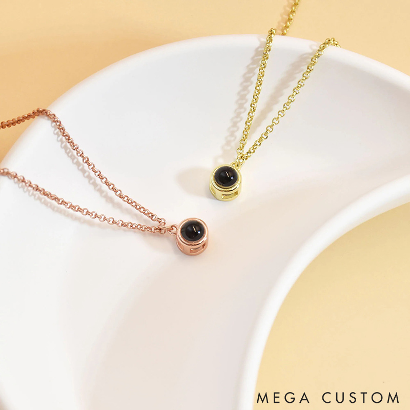 Personalized Couple Minimalist Projection Necklace Custom Photo Inside Necklace Chain Valentine's Day Gift for Couple Anniversary Gift for Wife for Girlfriend