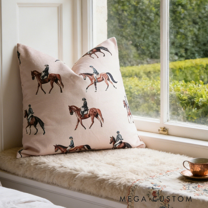 Personalized Horse Riding Farmhouse Equestrian Throw Pillow Bedroom Throw Cushion for Riding Lovers Equestrian Lovers
