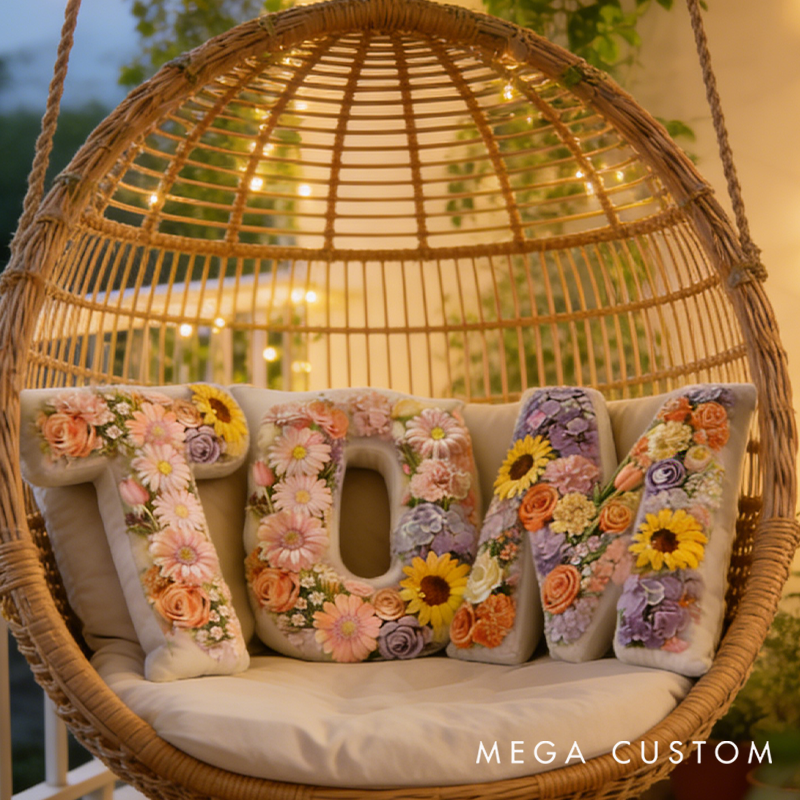 Personalized Floral Theme Name Pillow Graphic 3D Print Flower Letter Pillow for Kids Family Gardening Lover Gift