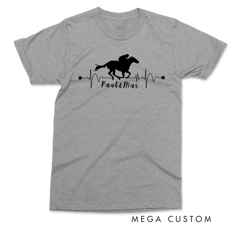 Personalized Heart Beat Pulse Horse Riding T-shirt Equestrian Riders Shirt Pony Riding Graphic Tee Racer Horsemen Trendy Horse Riders Gift for Riding Lovers