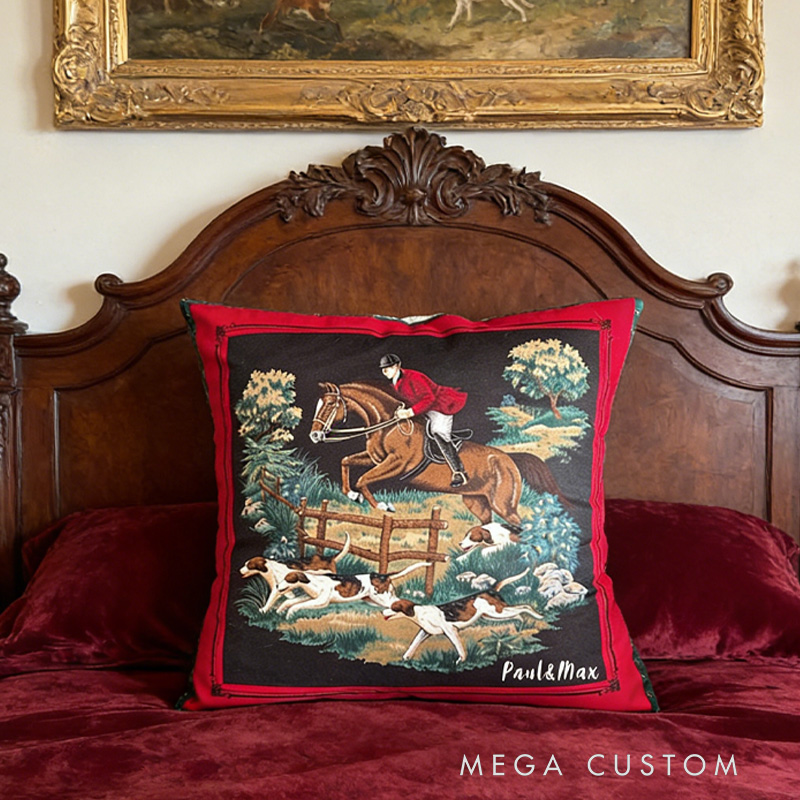 Personalized Equestrian Throw Pillow Horse Fox Hunting Pillow Cover Equestrian Decor for Riding Lovers Equestrian Lovers