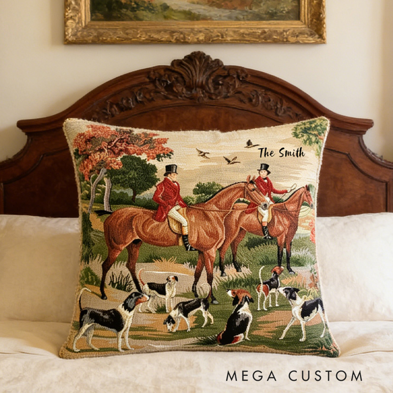 Personalized Equestrian Throw Pillow Fox Hunt Tapestry Pillow Cover English Equestrian Decor for Riding Lovers Equestrian Lovers