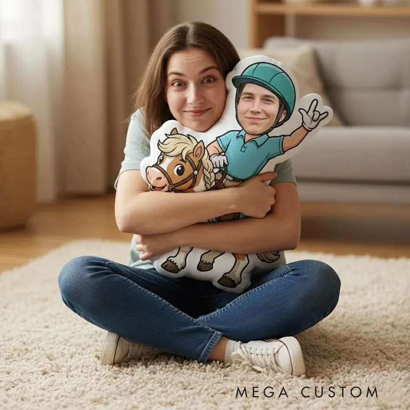 Personalized Face Riding Plush Pillow Cartoon Equestrian Cushion Custom Horse Portrait Pillow for Riding Lovers