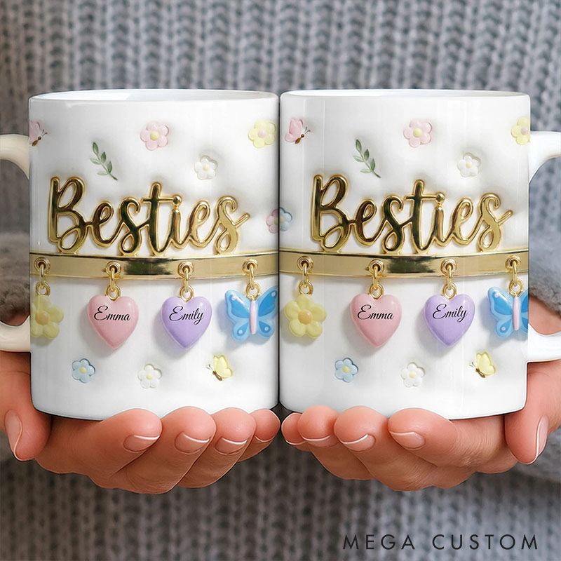 Personalized 3D Effect Bestie Mug with Name Unique Coffee Mug Valentine's Mug Galentine's Day Gift for Friendship Anniversary Mug for Bestie