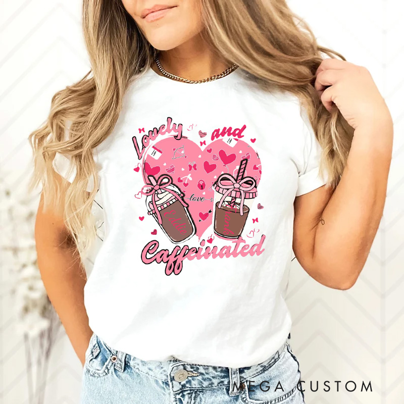 Personalized Valentine Coffee and Caffeinated Classic T-shirts Xoxo Cozy Shirt with Name Valentine's Day Gift for Women Baking Lover Her
