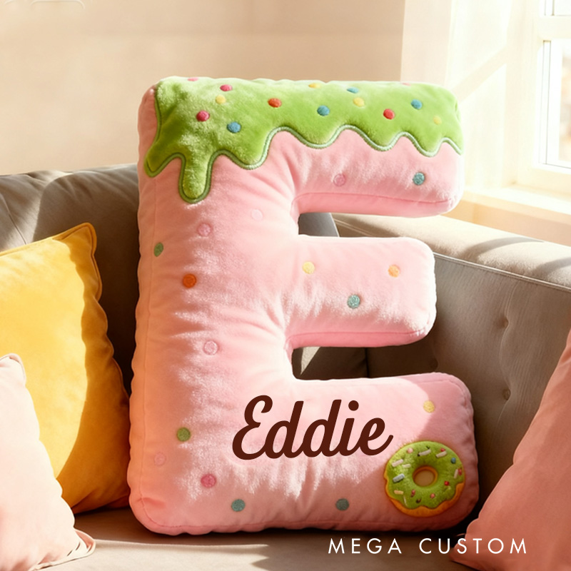 Personalized Pink Donut Alphabet Throw Pillow Graphic 3D Print Donut Letter with Name for Kids Boys Girls Family Baker Christmas Gift 