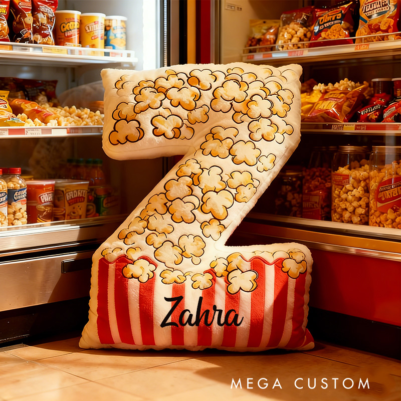 Personalized Popcorn Alphabet Throw Pillow Graphic 3D Print Letter Pillow with Name for Kids Boys Girls Family Baker Christmas Gift 