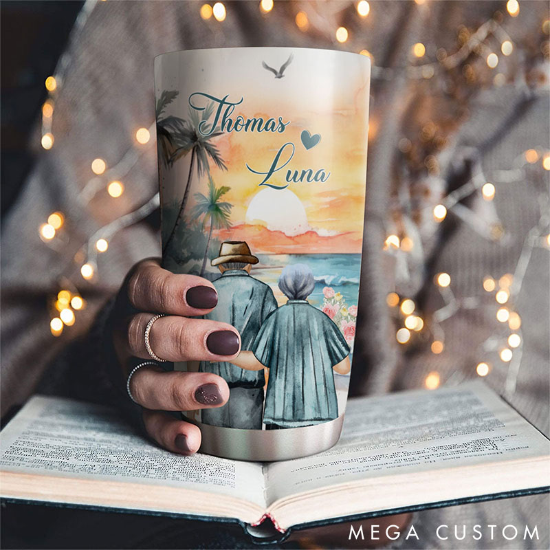 Personalized Elderly Couple Tumbler From Our First Kiss Till Our Last Breath Custom Couple Anniversary Tumbler