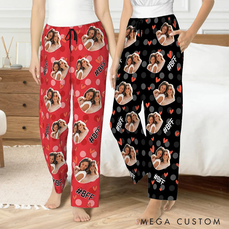 Personalized Valentine's Day Couple Faces Photo Matching Pajama Pants Custom Man Woman Photo Portrait Soft Pjs Bottoms Anniversary Gift for Him Her