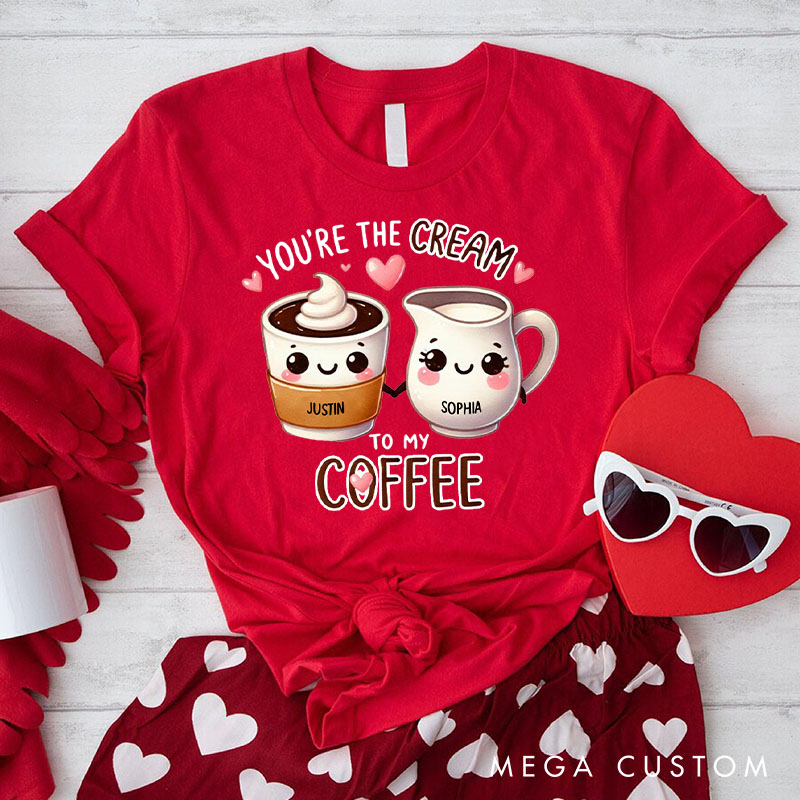 Personalized Couple You're the Cream to My Coffee Matching T-Shirt Valentine's Day T-Shirt for Husband Wife Boyfriend Girlfriend Gift for Hubby Wifey