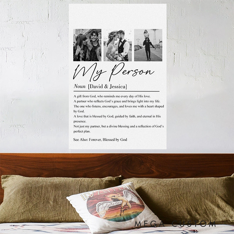 Personalized My Person Definition Photo Collage Frameless Poster with Custom Couple Names and Photo Valentine Wall Art Religious Gift for Couple