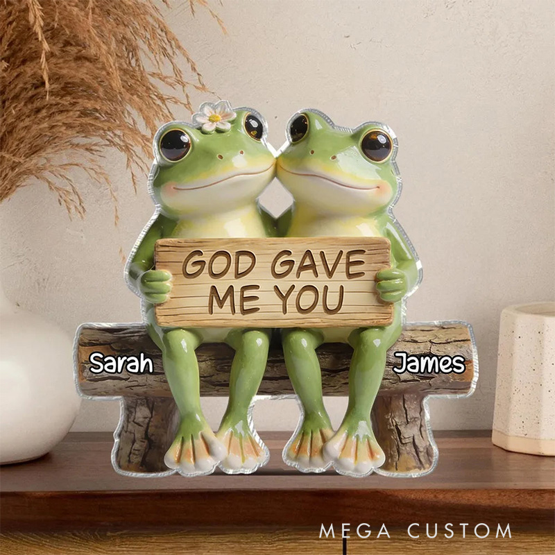 Personalized God Gave me you Sweet Frog Couple Bench Scene Custom Shaped Acrylic Plaque with Names Love Keepsake Religious Gift for Couple