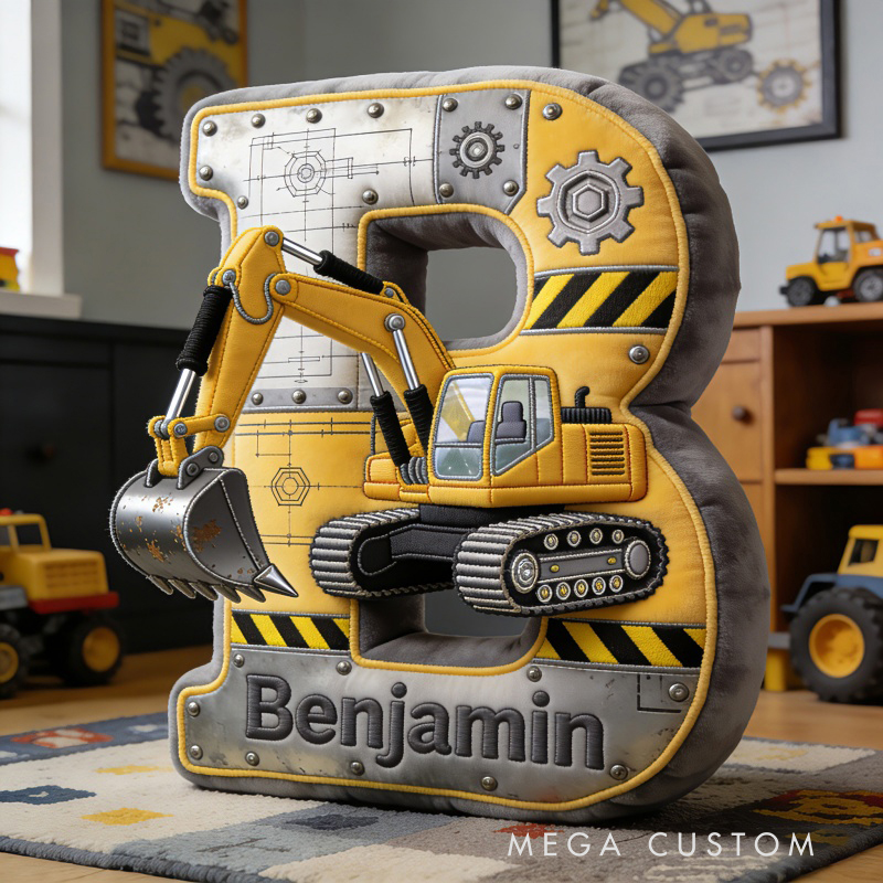 Personalized Excavator Letter Pillow a Gift for Baby Children's Day Gift