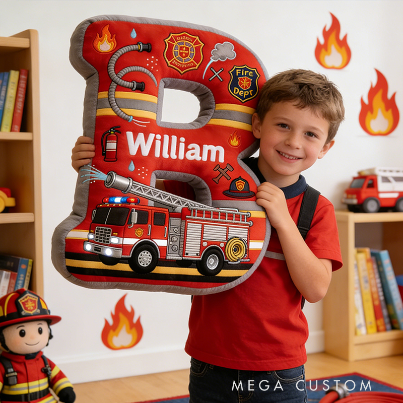 Personalized Fire Truck Letter Pillow a Gift for Baby Children's Day Gift