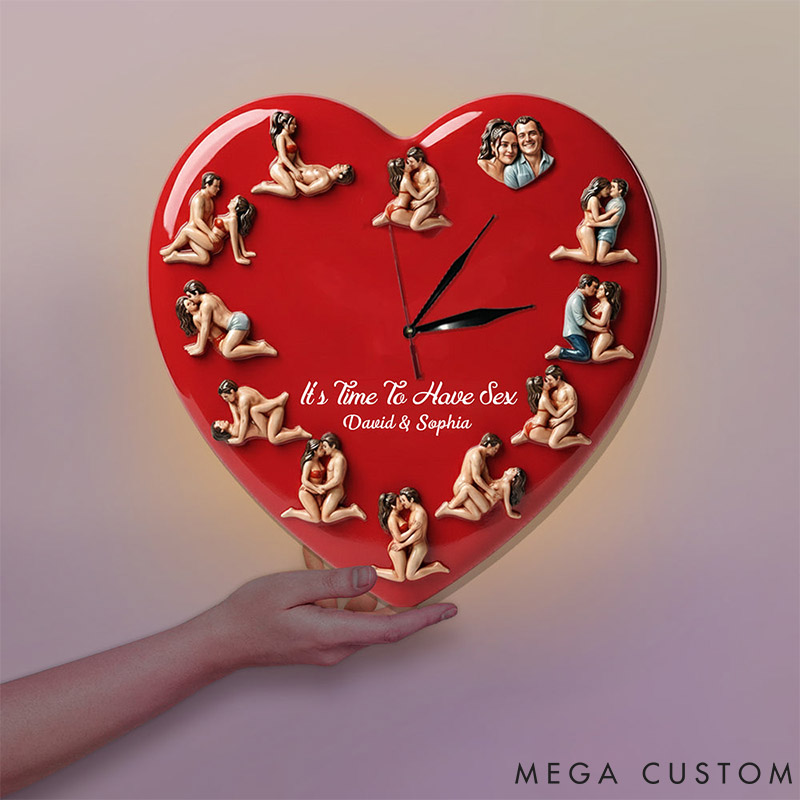 Personalized Couple Photo It's Time To Have Sex LED Light Wall Clock Custom Wall Clock with Couple Face Portrait Anniversary Gift Valentine's Day Gift