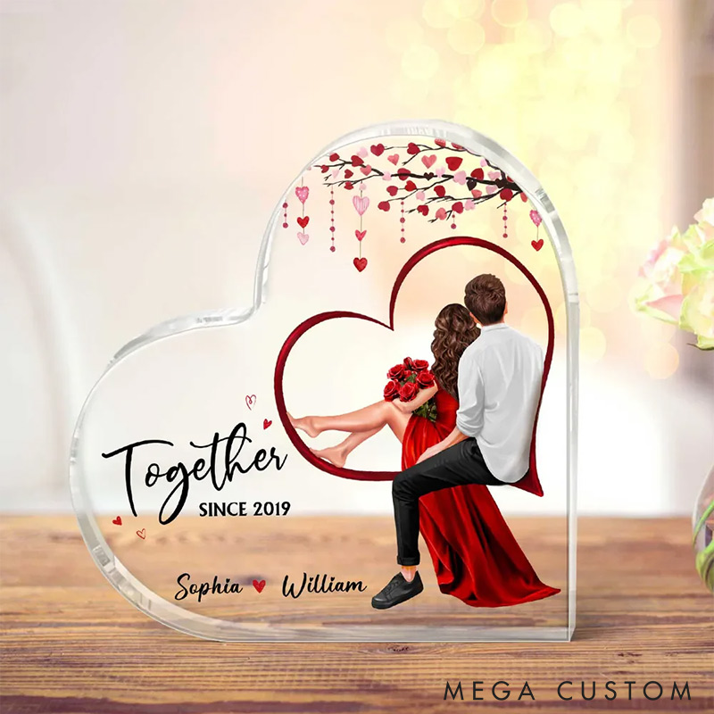 Personalized Couple Together Since Acrylic Plaque Custom Names Valentine's Day Gift for Husband Wife Gift For Couples Heart Shaped Acrylic Plaque