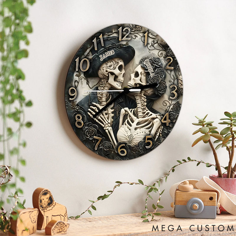 Personalized Skeleton Couple Till Death Do Us Part Wall Clock Custom Retro Gothic Graphic 3D Printed Wall Clock Anniversary Gift Valentine's Day Gift