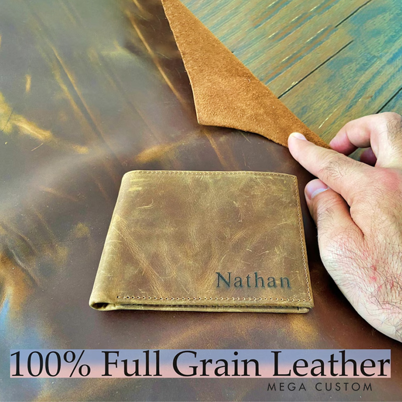 Personalized Handcrafted Leather Mens Wallet Anniversary Gift for Husband Dad