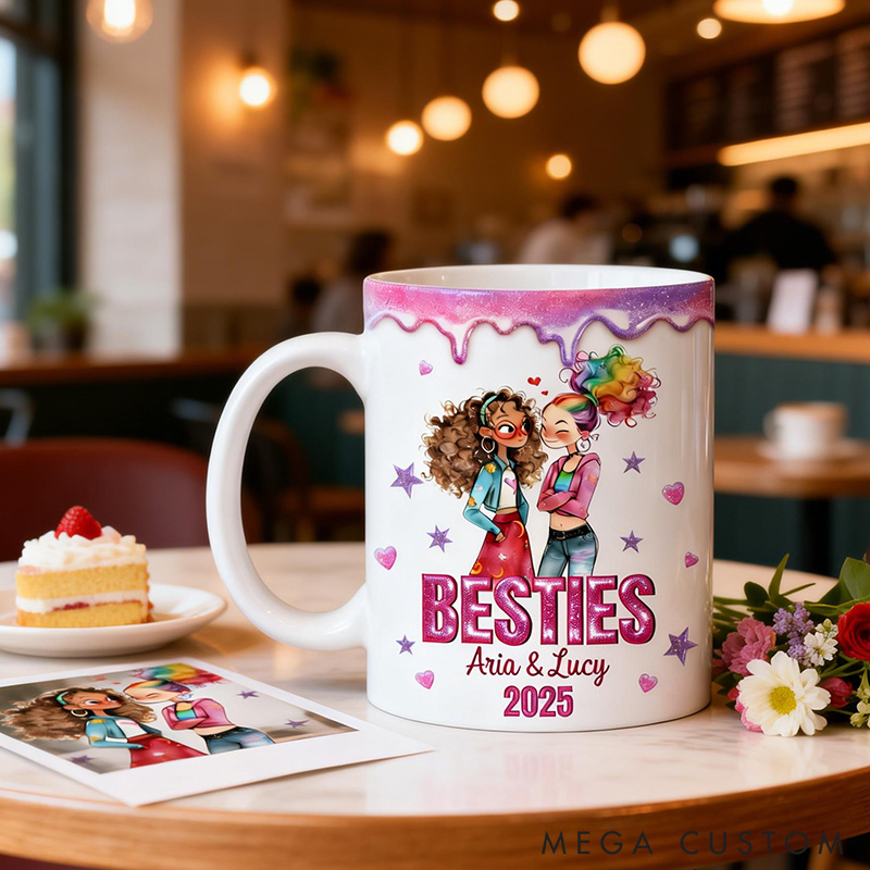 Personalized Bestie Mug with Name Unique Coffee Mug Valentine's Mug Galentine's Day Gift for Friendship Anniversary Mug for Bestie