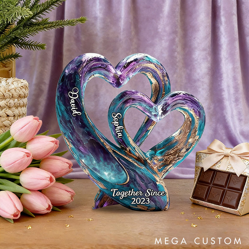 Personalized Double Heart-Shaped Couple 2D Flat Acrylic Plaque Elegant Love Keepsake Valentines Gift for Wife Husband Anniversary Gift for Him Her