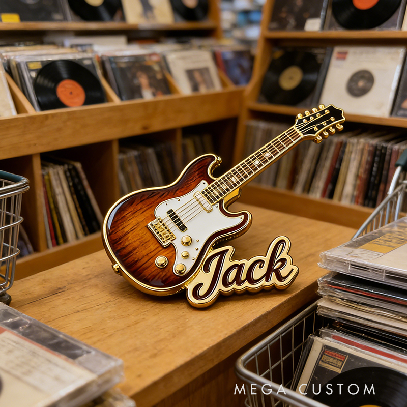Personalized Custom Stained Glass Guitar Enamel Pin – Personalized Name Lapel Pin for Guitarists & Music Lovers