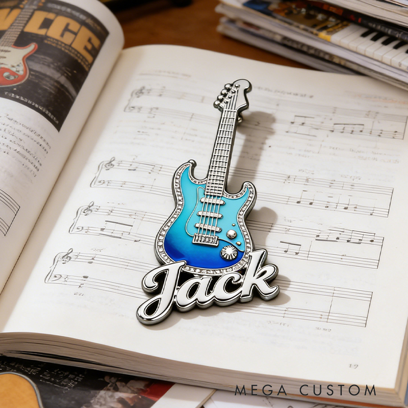 Personalized Custom Blue Ombre Electric Guitar Enamel Pin – Personalized Name Lapel Pin for Guitarists