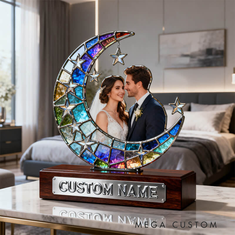 Personalized Stained Glass Moon Photo Ornament the Perfect Valentine's Day Gift