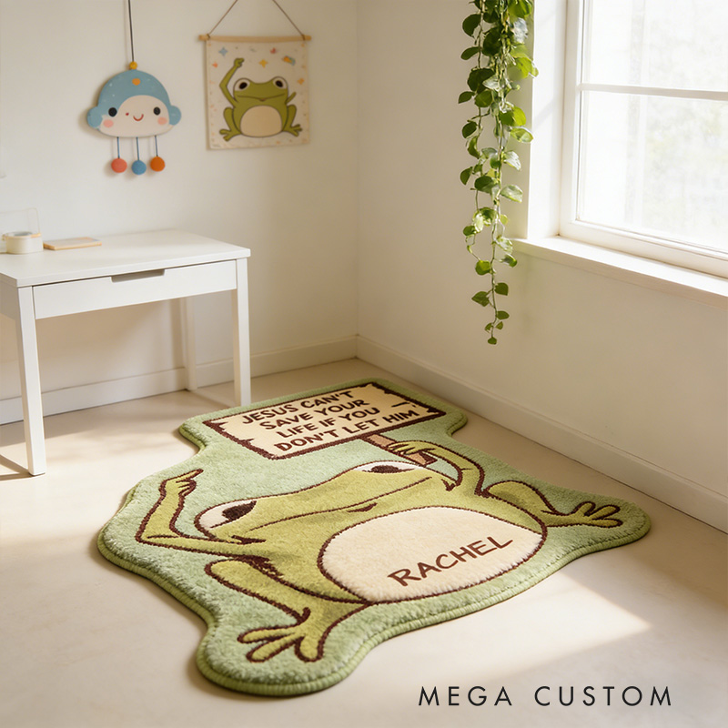 Personalize Jesus Save you Frog Christian Rug with Custom Name Faith Rug Religious Gift Christian Gift for Jesus Lover