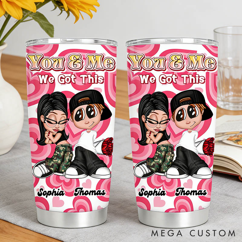 Personalized Cartoon Couple Tumbler You and Me We Got This y2k Couple Tumbler Valentines Gift for Husband Wife Couple Anniversary Gift