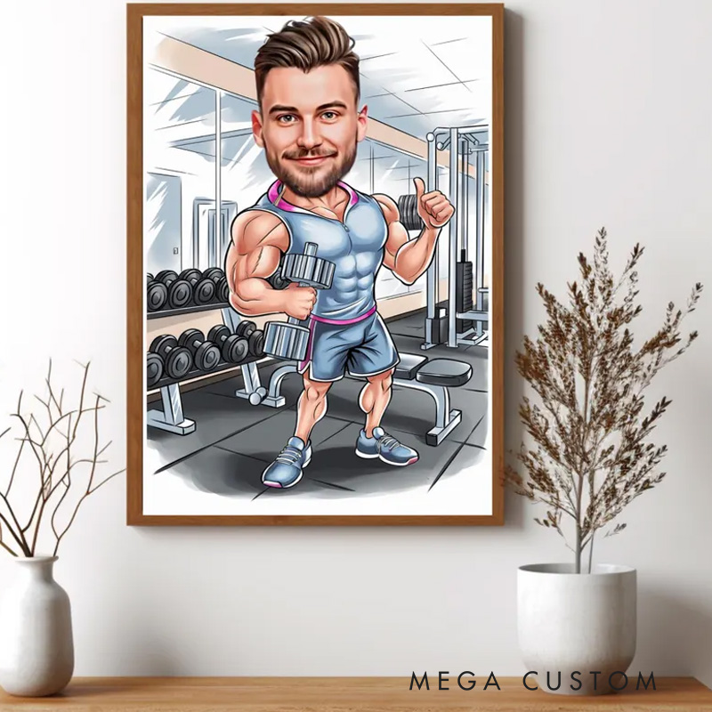 Personalized Fitness Cartoon Portrait Fitness Caricature Gift for Weight Lifter Gym Lover