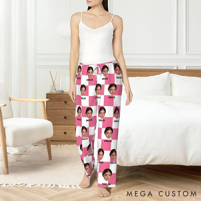 Personalized Valentine's Day Couple Faces Photo Matching Pajama Pants Custom Man Woman Photo Portrait Soft Pjs Bottoms Anniversary Gift for Him Her