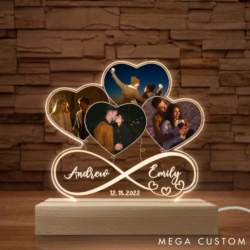 Personalized Infinity Infinity Love Heart Balloons LED Lamp Custom 3D LED Light Gift for Couple Valentines Gift Husband Wife Girlfriend Boyfriend
