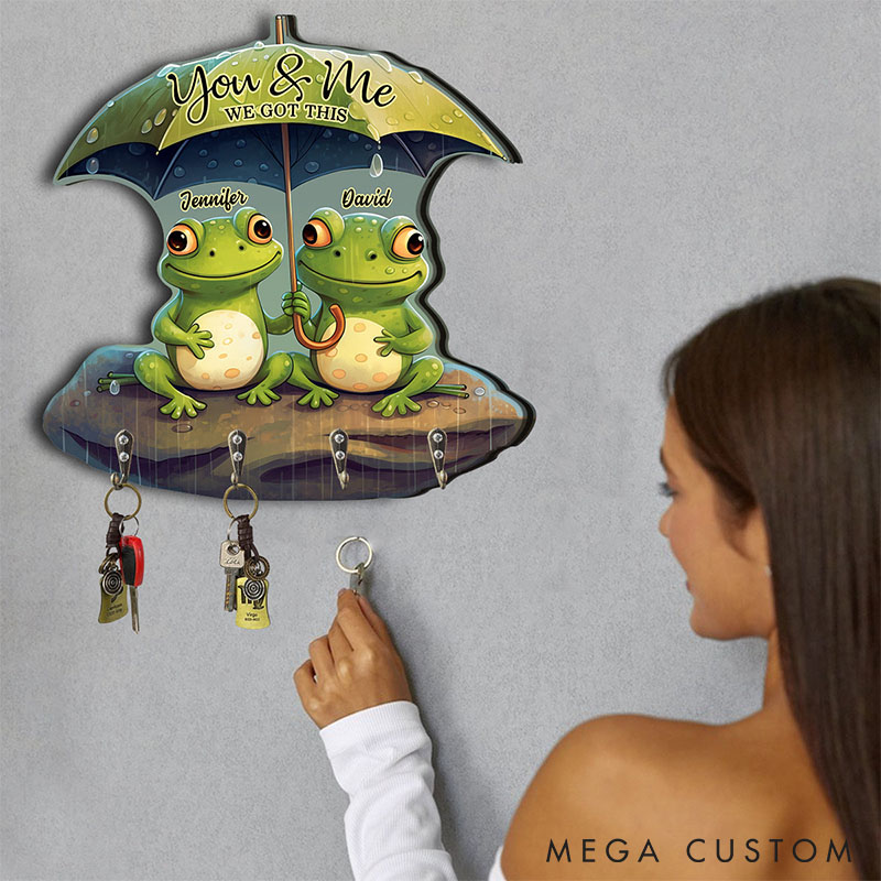 Personalized Couple Frog You And Me We Got This Wooden Key Holder Custom Shaped Graphic 3D Printed Effect Key Hanger Anniversary Valentines Day Gift