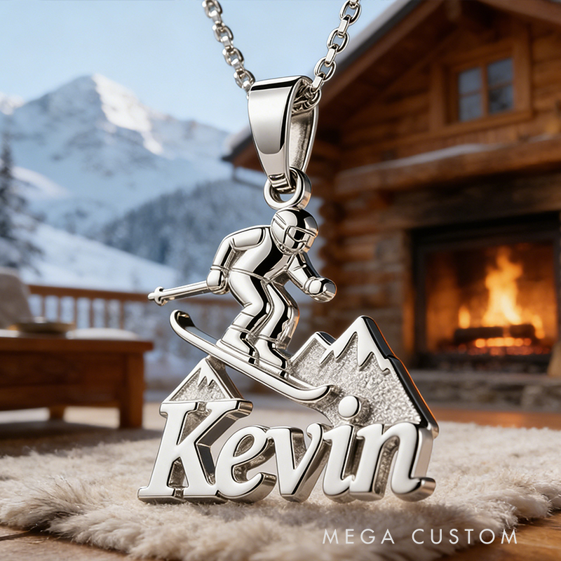 Personalized Skiing Name Necklace the Perfect Gift for Ski Lovers