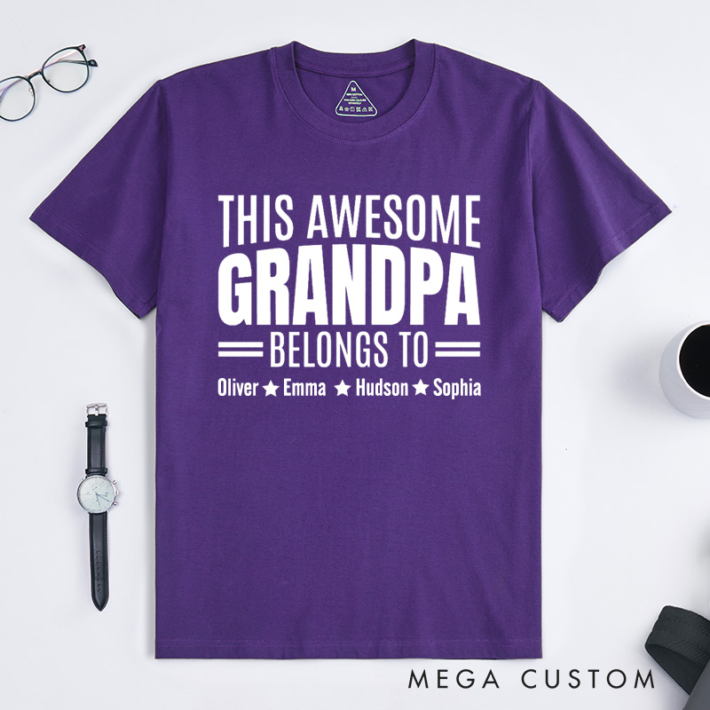 Personalized Grandpa T-Shirt Custom This Awesome Grandpa Belongs To Gift for Grandfather Father's Day Birthday Comfortable Cotton Shirt for Men