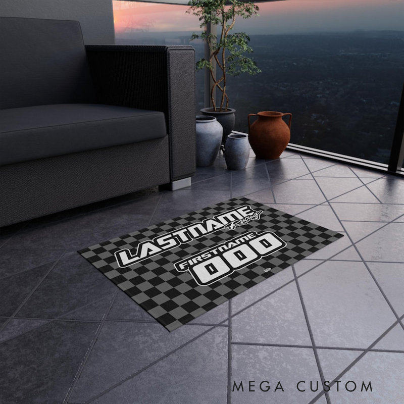 Personalized Racing Gifts Custom Name and Number Outdoor Rug Motocross Dirt Bike MX Camper Mat Racing Garage Door Mat