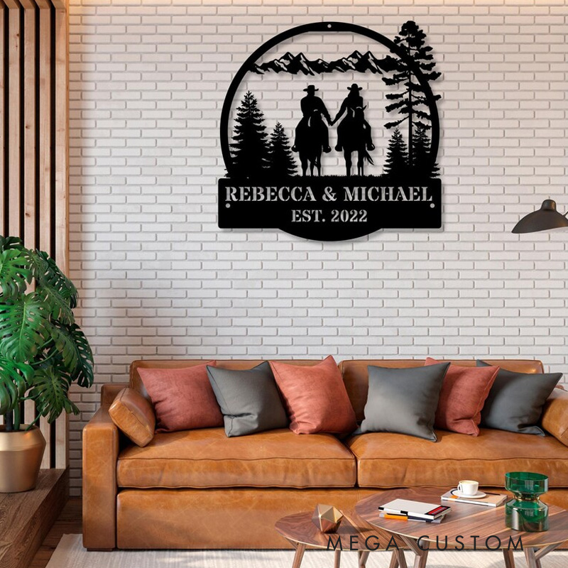 Personalized Horse Riding Couple Metal Sign Anniversary Gifts Wedding Gift for Couple Equestrian Art for Riding Lovers