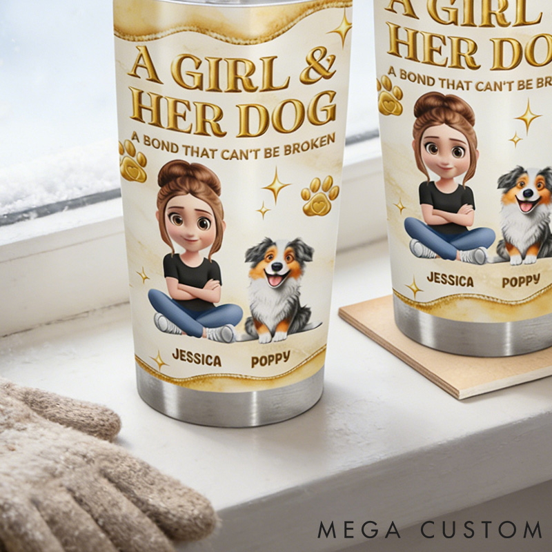 Personalized Dog Lover A Girl and Her Dogs 3D Golden Effect Gift for Dog Lovers 20oz Tumbler