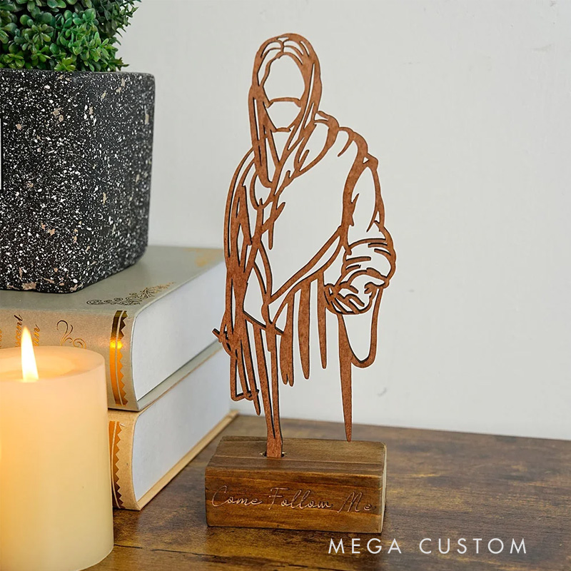 Personalized Jesus Art Wooden Plaque with Engraved Text Desktop Decor Birthday Religious Gift for Christian Family