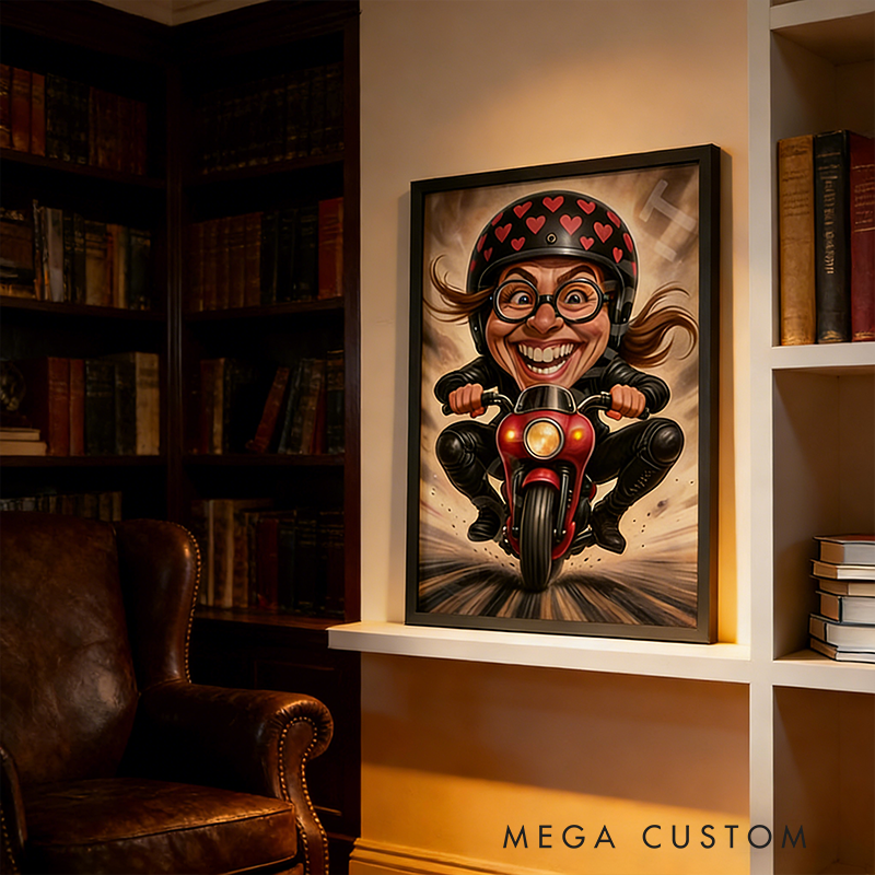 Personalized Biker Gifts Custom Motorcycle Caricature Portrait from Photo Funny Rider Poster Artwork for Motorbike Lovers