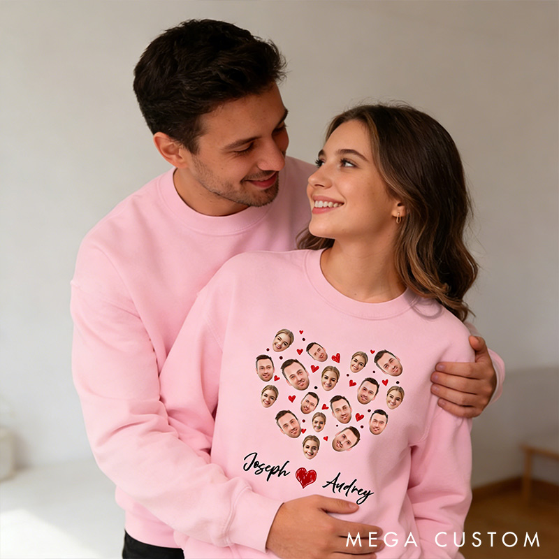 Personalized Custom Photo and Name Crewneck Valentine's Day Sweatshirt with Name Valentine's Day Gift for Man Woman Anniversary Gift