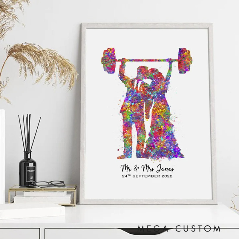 Personalized Gym Protaint Fitness Couple Watercolour Print Gym Art Decor Gift for Gym Lover
