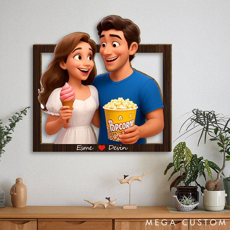 Personalized 3d Wooden Cartoon Wall Art Custom Cartoon Couple Portrait Wood Home Decor Valentine's Day Gifts Anniversary Gift
