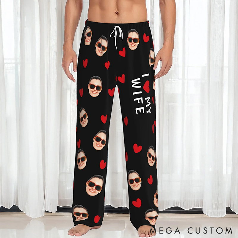 Personalized Valentine's Day Couple Faces Photo Matching Pajama Pants Custom Man Woman Photo Portrait Soft Pjs Bottoms Anniversary Gift for Him Her