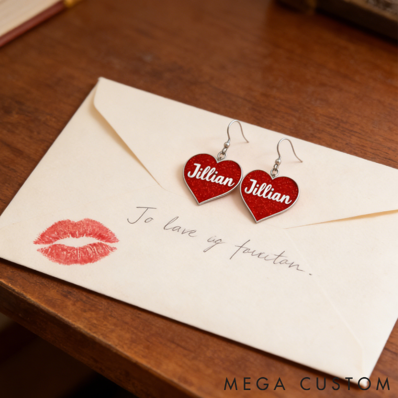 Personalized Sparkling Heart Earrings Custom Name Romantic Gift for Her