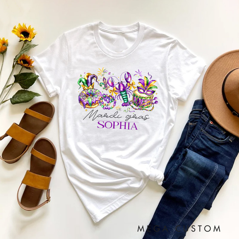 Personalized Retro Mardi Gras Classic T-shirts Mardi Gras Donut Shirt with Name Louisiana Tee Gift for Women Her Baking Lover