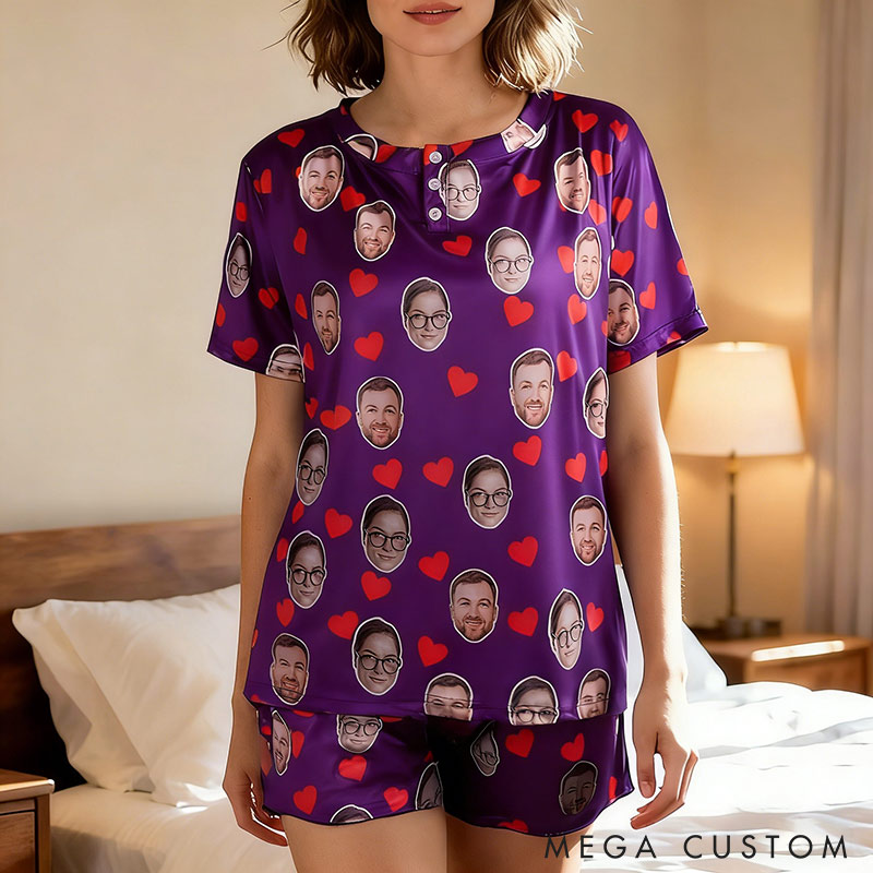 Personalized Multi-Color Portrait Face Photo Women Men Pajamas Set Home Wear Valentine's Day Anniversary Gift for Him Her Couple