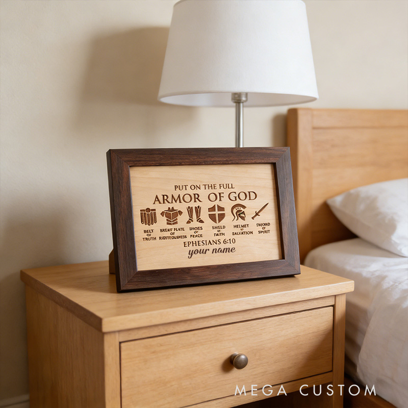 Personalized Full Armor of God Sign Decor with Custom Name Desktop Decor Birthday Religious Baptism Gift for Christian Family